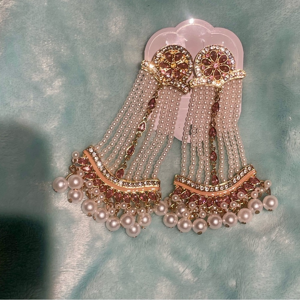 Pearl and Gold Statement Chandelier Earrings